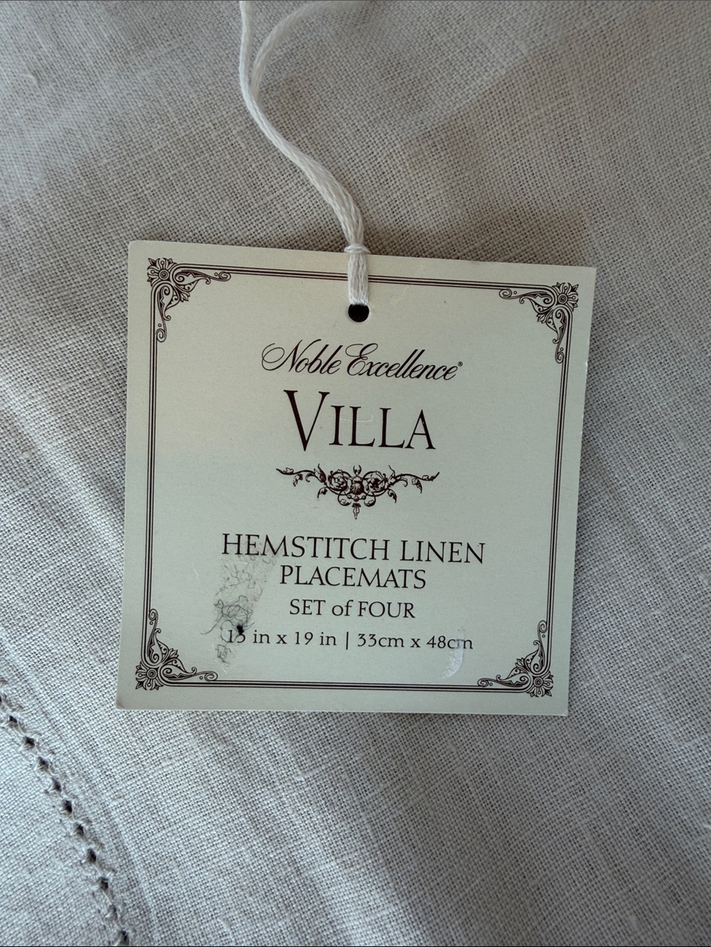 Noble Excellence Beige/Oatmeal Linen Hemstitch Placemats- Set of 4